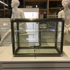 Glass Counter Top Aluminum Frame Display Case with 2 Shelves