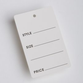 WHITE PRICE TAG-STYLE SIZE PRICE